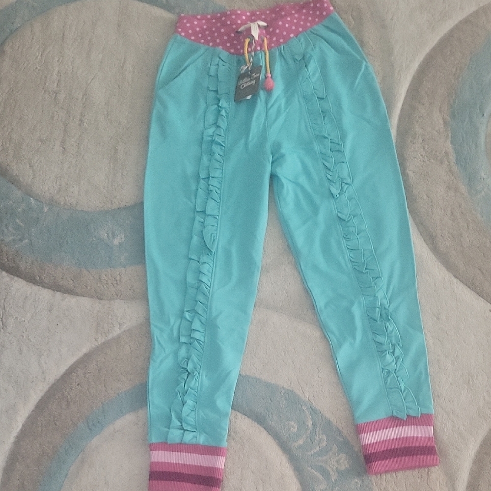 Girls' Ruffled Aqua Pants with Pink Accents